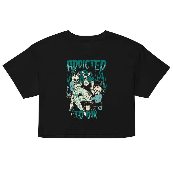 Addicted To Ink Crop Top - Goth T-Shirt for Tattoo Lovers & Dark Aesthetic