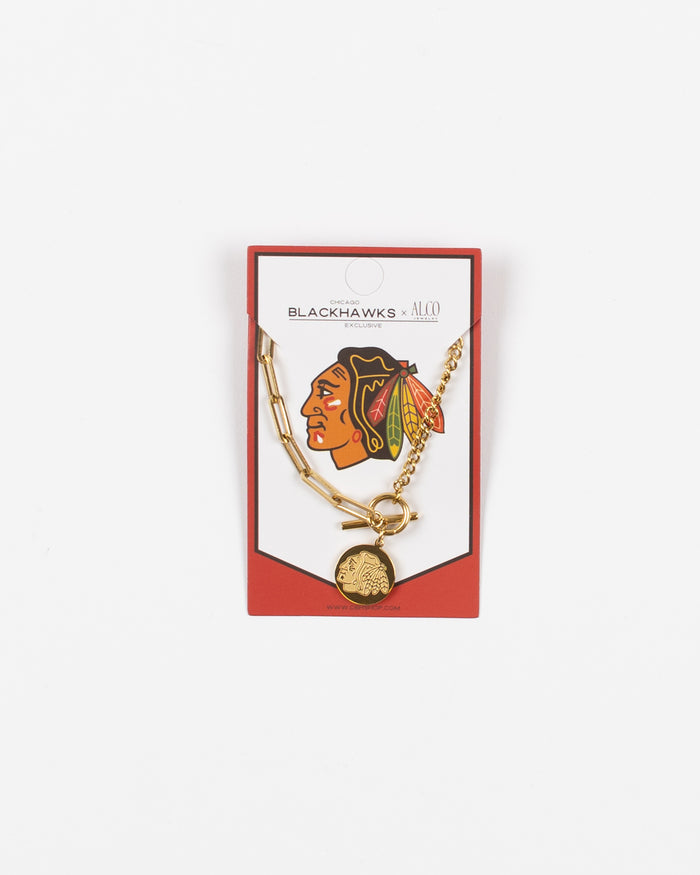 Alco 18k gold-plated necklace with Chicago Blackhawks primary logo pendant