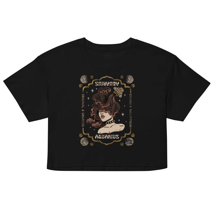 Aquarius Zodiac Crop Top - Goth T-Shirt for Night Dominance & Dark Rituals