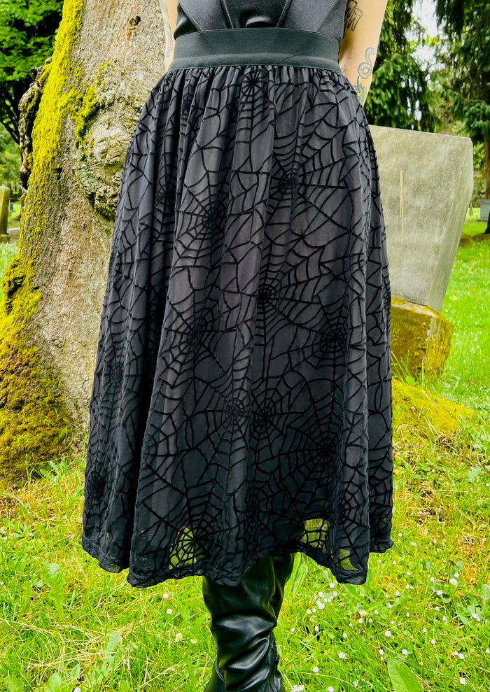 The Aradia Skirt - Velvet Spider Web Flocked Full SKIRT - PRE-ORDER - -