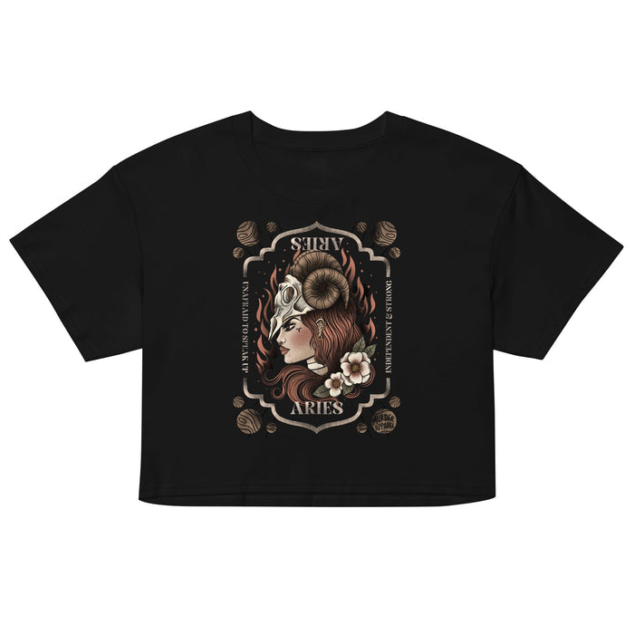 Aries Zodiac Crop Top - Goth T-Shirt for Night Dominance & Dark Rituals