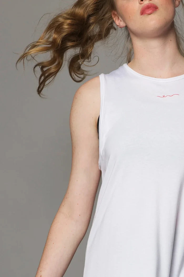 Bamboo Long Vest Dress | White