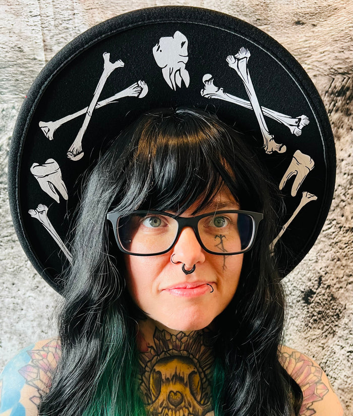 Vegan Felt Wide Brim Hat - XL Brim - Bones - -