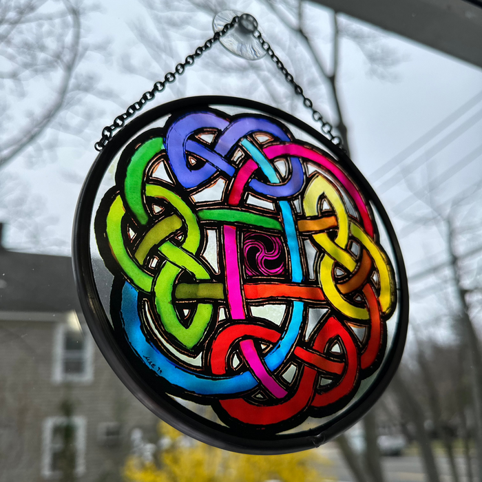 Celtic Eternal Knot Hand-Painted Stained Glass Panel