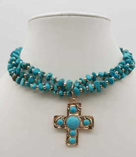 Chip Stone Cross Necklace In Gold - Macoma Boutique310 Accessories/Jewelry