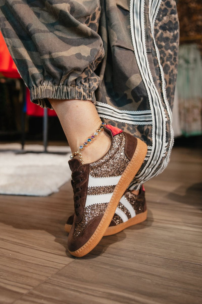 Corky's Chocolate Glitter Heads Up Sneakers - Macoma Boutique301 Sneakers