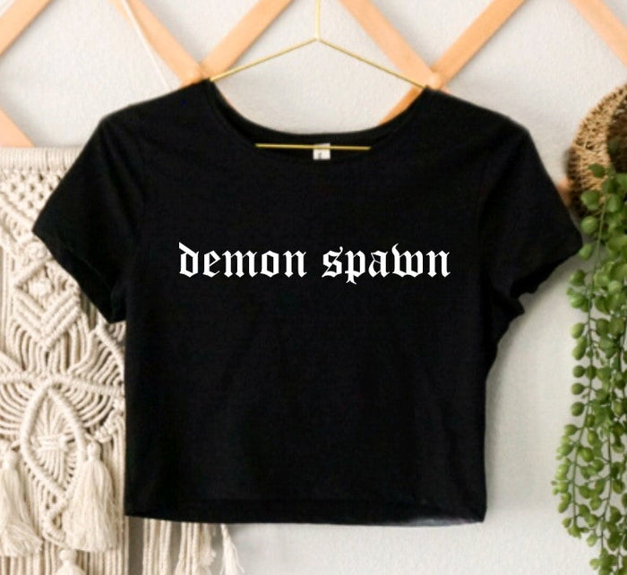Demon Spawn Cropped T-Shirt - Gothic Crop Top - Alternative Fashion Tee - - Crop Top