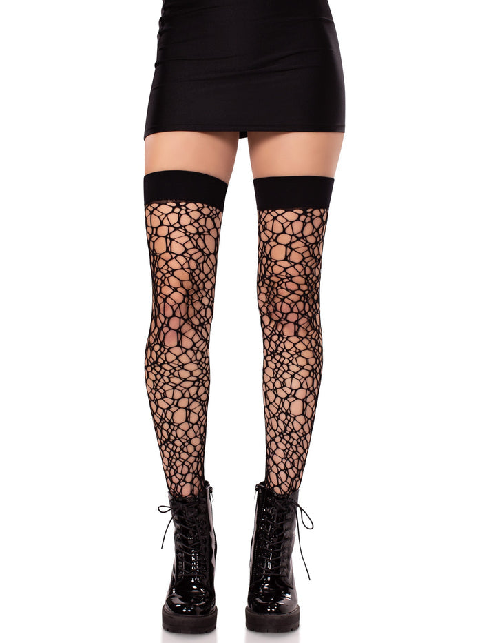 Fractured Net Thigh Highs - Gothic Fishnet Stockings - Alternative Fashion Hosiery - - Fishnet Thigh Highs