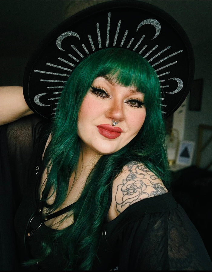 Vegan Felt Hat - XL Brim - "Glitter Moon Burst" - -