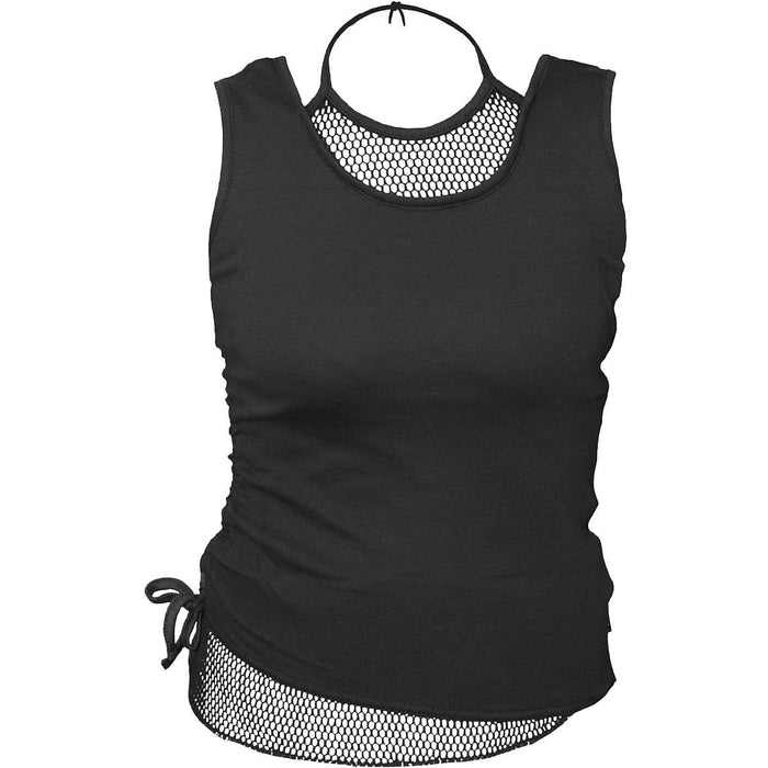 GOTHIC ROCK - 2in1 Neck Tie Mesh Top Black - - Tops - Sleeveless