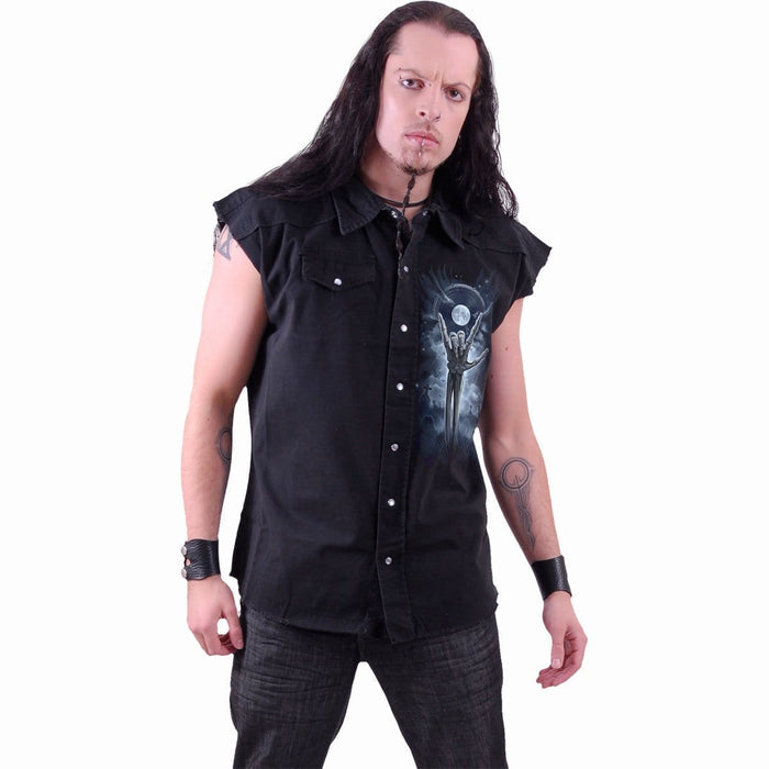 Grim Rocker Sleeveless Stone Washed Worker Black - Gothic Denim Vest - Alternative Fashion - - Vest