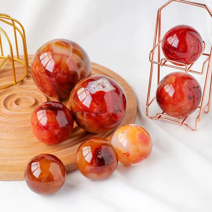 Natural Red Agate Carnelian Crystal Sphere – Decorative Healing Stone for Reiki & Home Décor - - Crystals