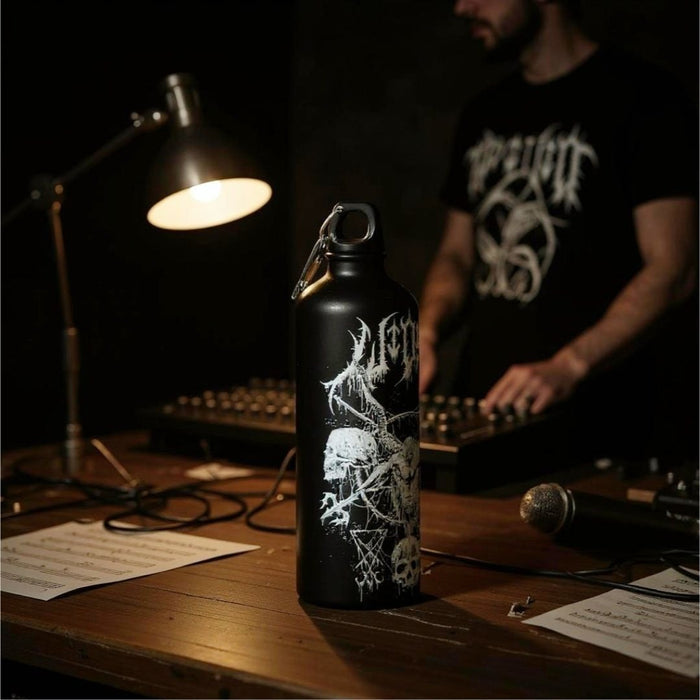 Occult Gothic Metal Water Bottle With Satanic Skull & Goat Design Twist-Off Cap - - Water Bottle