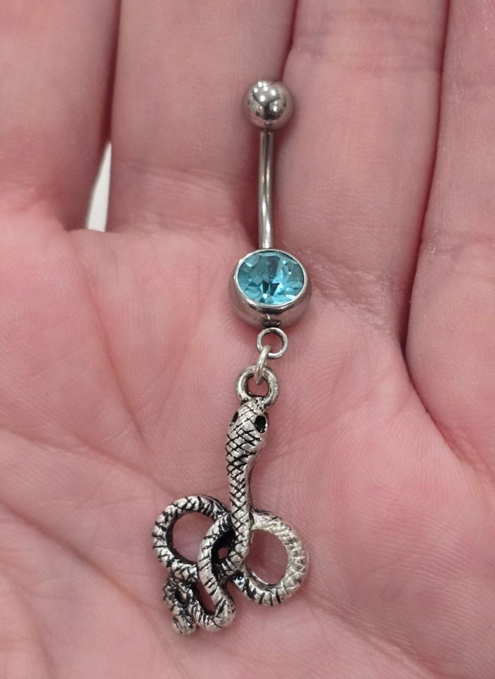 Painful Pleasures Blue Gem Snake Charm Navel Ring in 14G Surgical Steel