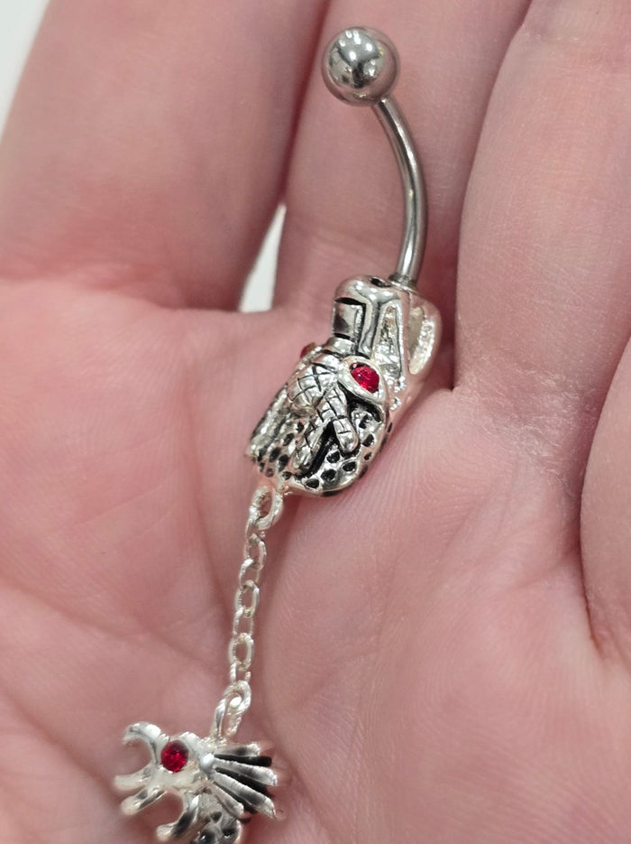 Painful Pleasures Dragon Dangle Navel Ring in 14G Surgical Steel with Red Gems