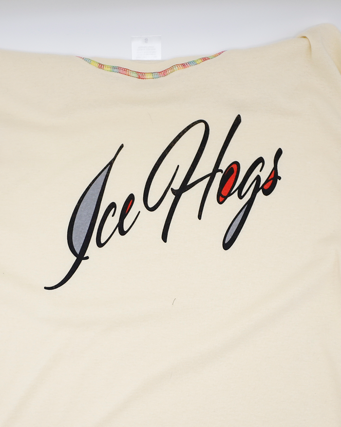 cream ladies short sleeve tee with script IceHogs wordmark on front - front detail lay flat