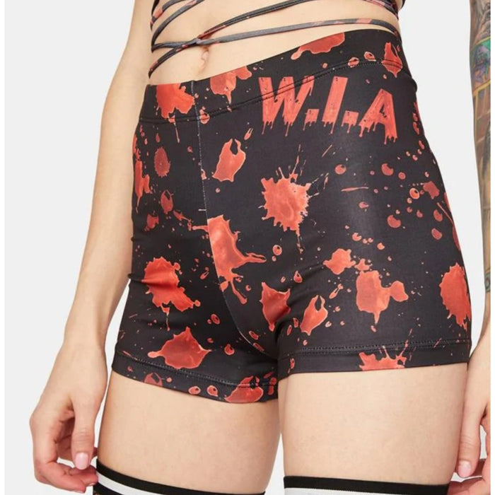 Terror Hot Shorts W/ Red Splatter Print & High Waist Fit - - Shorts