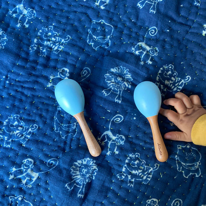WOODEN MARACAS SET - BLUE (0-12 Months)