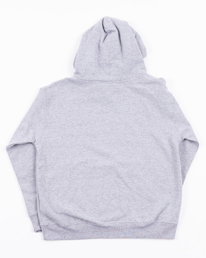 youth grey hoodie with Chicago Blackhawks primary logo across front - back lay flat