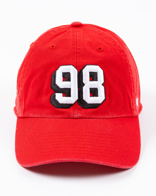 red '47 brand clean up adjustable hat with embroidered Connor Bedard number 98 on front - front lay flat