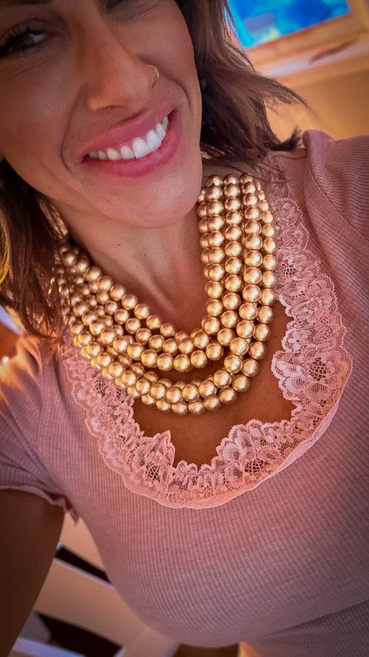 Acrylic Beaded Multi Layered Necklace In Shiny Gold - Macoma Boutique310 Accessories/Jewelry