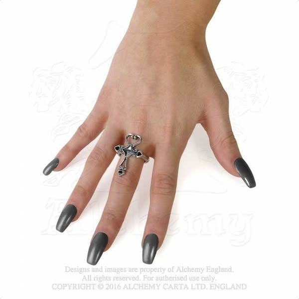 Amourankh Ring Heart ✦ Ankh ✦ Hematite Cabochon ✦ Rare Pewter -  - Ring
