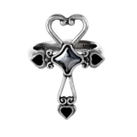 Amourankh Ring Heart ✦ Ankh ✦ Hematite Cabochon ✦ Rare Pewter -  - Ring
