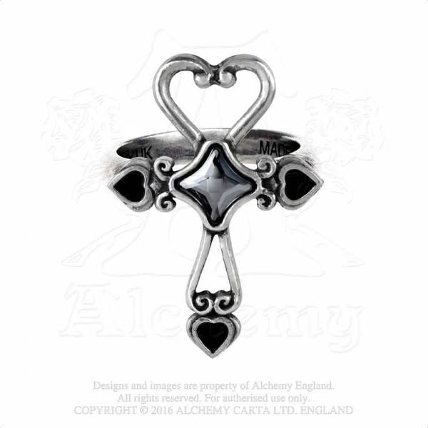 Amourankh Ring Heart ✦ Ankh ✦ Hematite Cabochon ✦ Rare Pewter -  - Ring