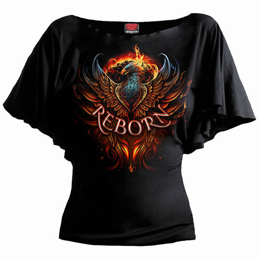 ASHES REBORN - Boat Neck Bat Sleeve Top Black -  - Tops - Short Sleeve