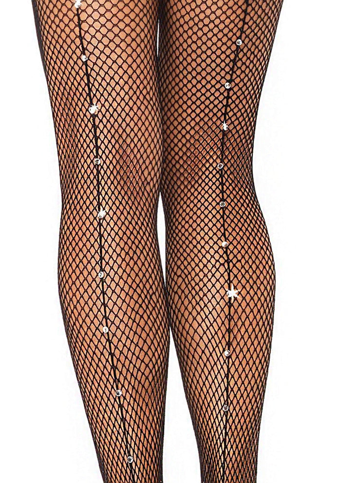 Astrid Rhinestone Backseam Fishnet Tights - Glamorous Fishnet Tights - Sparkle Hosiery -  - Fishnet Tights