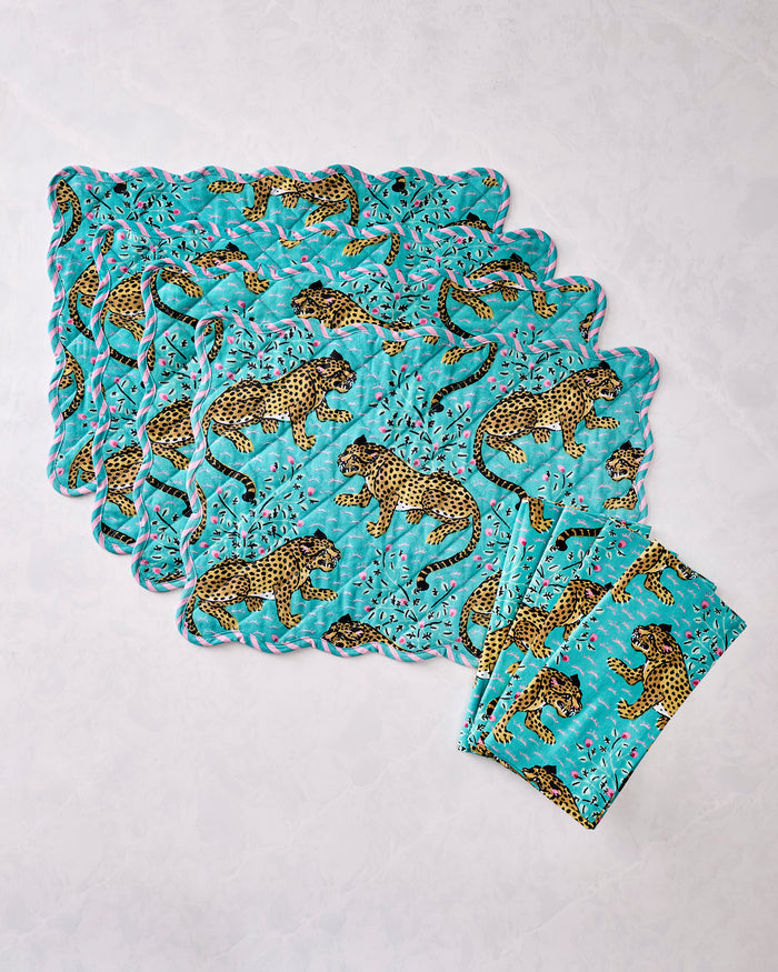 Bagheera - Set of 4 Placemats & Napkins Bundle - Turquoise - Printfresh