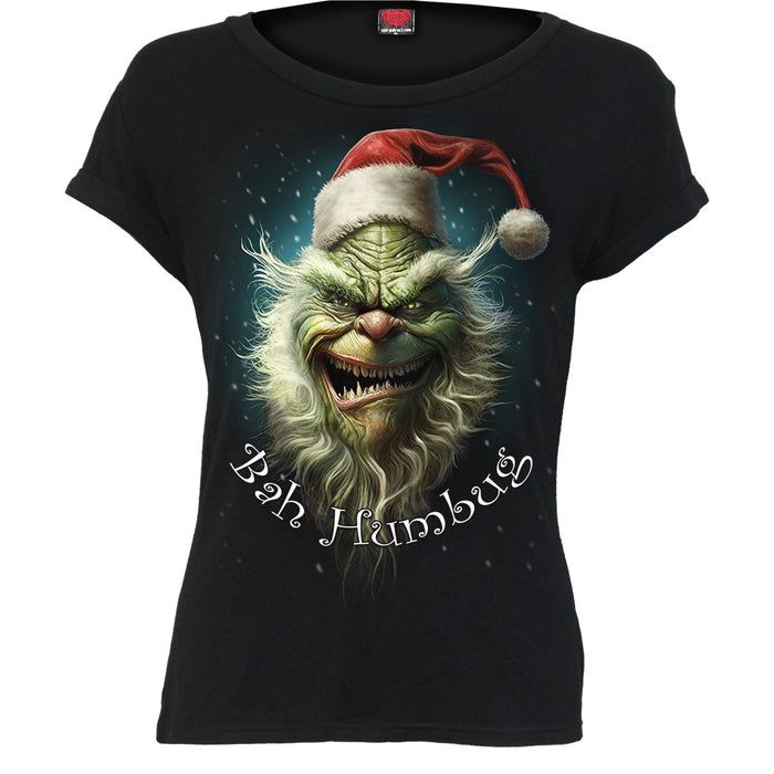 BAH HUMBUG - Boatneck Cap Sleeve Top Black -  - Tops - Short Sleeve