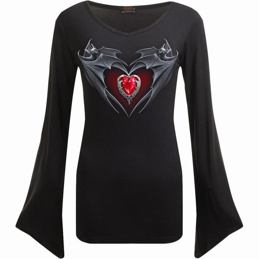 BAT'S HEART - V Neck Goth Sleeve Top Black -  - Tops - Long Sleeve