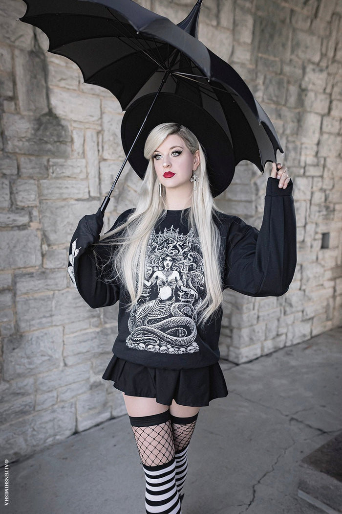 Batwing Pagoda Umbrella [BLACK/GRAY STRIPED] -  - Umbrellas
