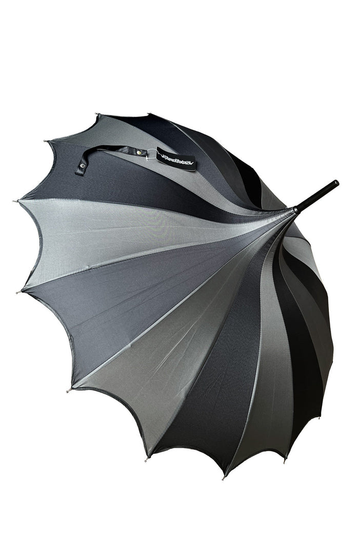 Batwing Pagoda Umbrella [BLACK/GRAY STRIPED] -  - Umbrellas