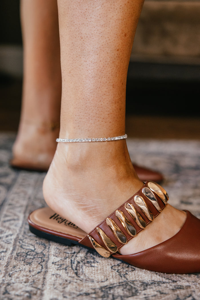 Be Mine Stretch Anklet In Silver With Crystals
