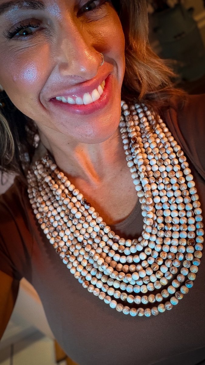 Beaded Multi Layered Necklace In Ivory Brown - Macoma Boutique310 Accessories/Jewelry