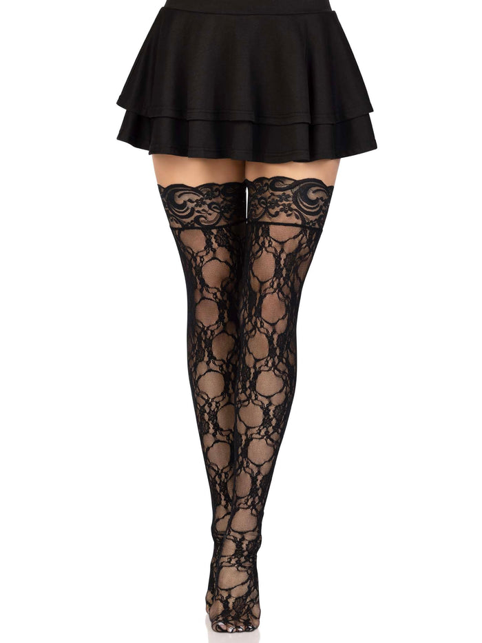 Bree Floral Lace Thigh Highs - Romantic Lace Stockings - Feminine Hosiery -  - Thigh High Lace Stockings