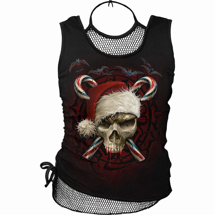 CANDY CANE SANTA - 2in1 Neck Tie Mesh Top Black -  - Tops - Sleeveless
