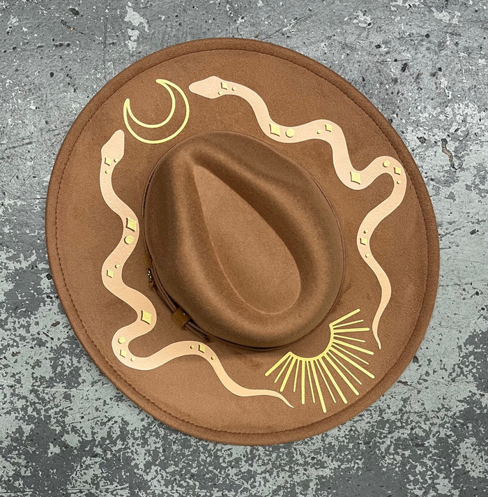 Caramel Western Snakes Vegan Felt XL Wide Brim Hat