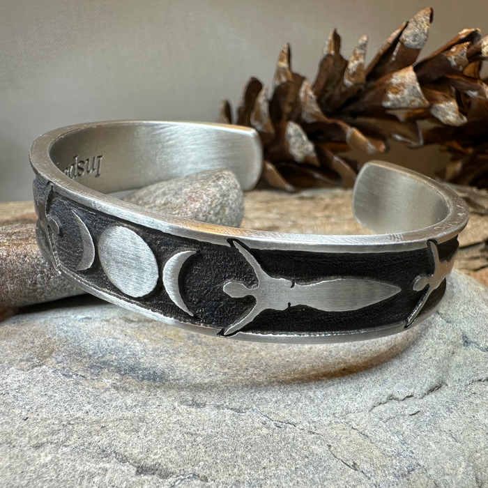 Celtic Triple Moon Goddess Pewter Cuff Bracelet