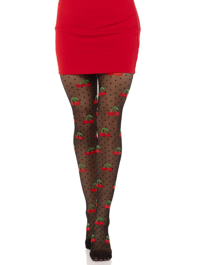 Cherry Pie Dotted Tights - Rockabilly Hosiery - Retro Pin Up Tights -  - Tights