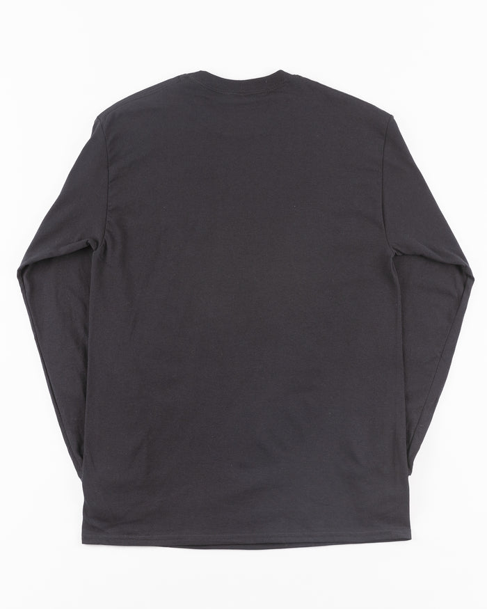 black long sleeve tee with Chicago Blackhawks wordmark and primary logo across chest - back lay flat