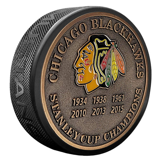 Chicago Blackhawks Puck Stanley Cup Years Gold Medallion