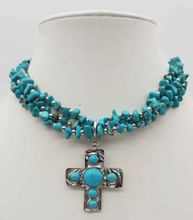 Chip Stone Cross Necklace In Rhodium Silver - Macoma Boutique310 Accessories/Jewelry