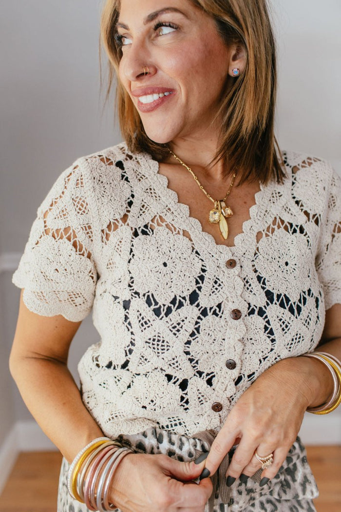 Coastal Crochet Top - Macoma Boutique100 Short Sleeve