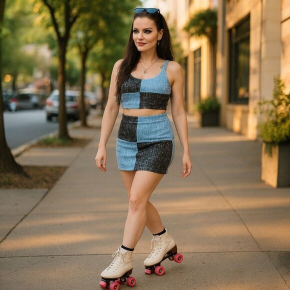 Cool As Ice Blue Colorblock Mini Skirt