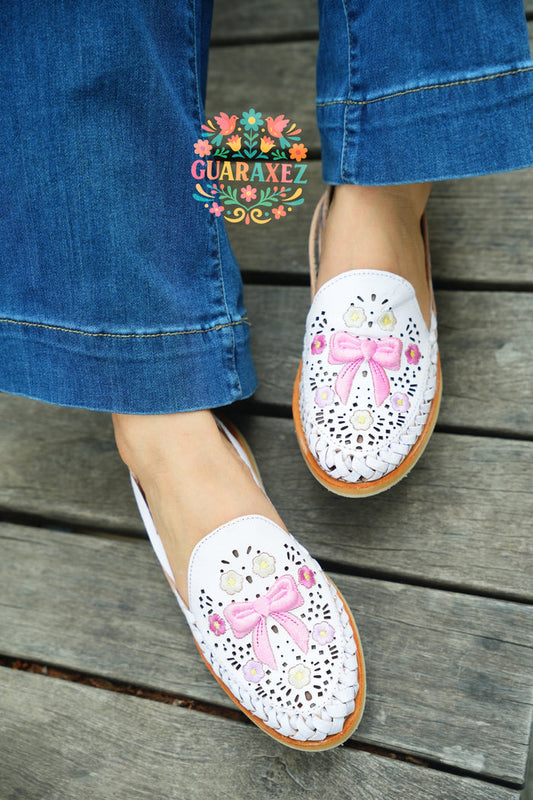 Coquette Bow Mexican Flats Huaraches White