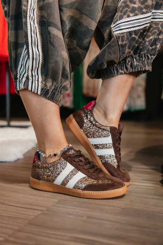 Corky's Chocolate Glitter Heads Up Sneakers - Macoma Boutique301 Sneakers