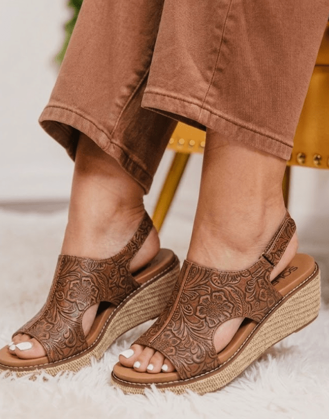 Corky's Cognac Emboss Floral Volta Ii Sandals - Macoma Boutique304 Sandals
